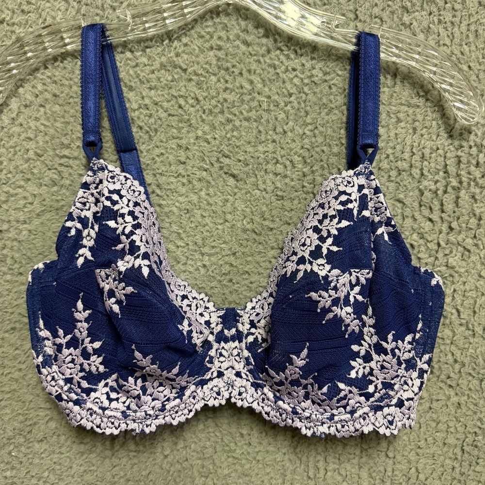 Wacoal Embrace Lace Underwire Bra 65191 Blue Purple Floral US 38DD Full Coverage
